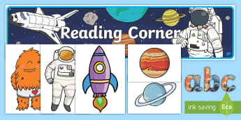 Reading Corner Space-Themed Display Pack - reading area, book area, book corner, books, reading, library, reading corner, space, planets, stars