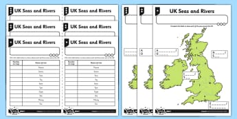 UK Seas and Rivers - geography, UK, county, counties, seas, rivers