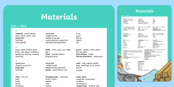 Year 1 to Year 6 Materials Scientific Vocabulary Progression -