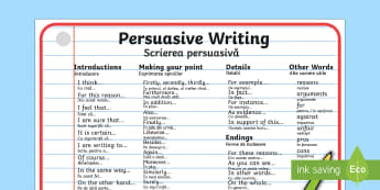 Persuasive Writing Word Mat English/Romanian - Persuasive Writing Word Mat - writing, write, word mat, keywords, persasive writing, persausive, per