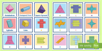 3D Shapes and Nets Matching Cards - Match the 3D Net Activity Sheet - 3d, net, worksheet, match, sheet, activity sheet