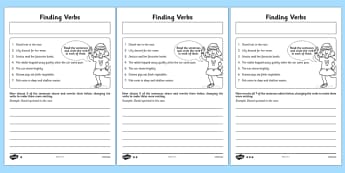 Finding Verbs Activity Sheet - finding, verbs, activity, sheet, worksheet