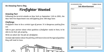 Firefighter Wanted Activity Sheet, worksheet