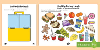 Healthy Eating Lunch Activity Sheet English/Spanish - Healthy Eating Lunch Activity - healthy, healthy eating, sort, activity, fruit, game, how to eat hea