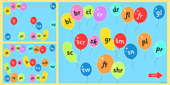 Blends and Clusters on Popping Balloons PowerPoint - blends, clusters, balloons