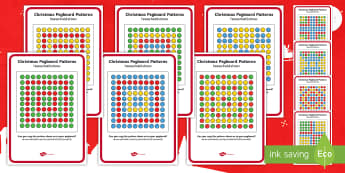 Christmas Peg Board Pattern Cards English/Hindi - Puzzle, Activities, patterns, fun christmas, find-out, guess, EAL