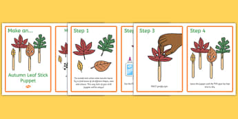Autumn Leaf Stick Puppets Craft Instructions - paper, cut, make, create, seasons, early years, eyfs, list, information, notes, teacher 