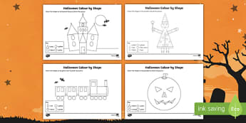 Halloween Themed Colour by 2D Shape Activity Sheet