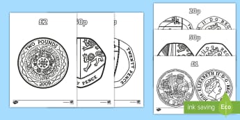 New British (UK)Coins Colouring Sheets - money, numeracy, colour, 