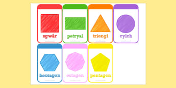 2D Shapes Flashcards Welsh - 2d, shapes, flashcards, welsh, cards