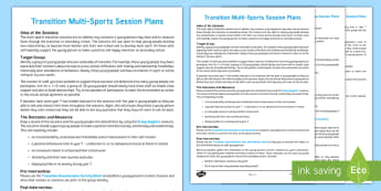 Multi-Sports Transition Session Plans  - transition, sports, sessions, group work, classroom management, behaviour, attendance, young people,