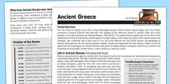 Ancient Greece History Fact Sheet for Adults - history, fact sheet, ancient greece