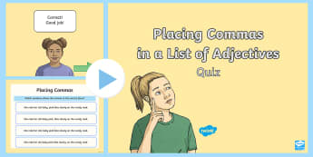 Placing Commas in a List of Adjectives PowerPoint - powerpoint, comma, adjectives, punctuation, placement