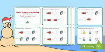 Twelve Drummers Drumming Challenge Cards English/Afrikaans - December, celebrate, math, numeracy, problem solving, Desember, wiskunde, EAL