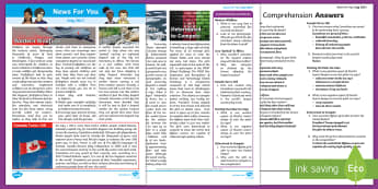 July 2017 News For You - Classroom News, Classroom Newspaper, Children's news, Children's Newspaper