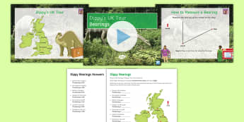 Dippy Tours the UK: Bearings Activity Pack - bearings, maps, north, degrees, dippy, cartography, Uk, geography, 