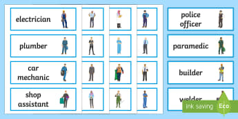 Different Jobs Word Cards - occupation, requests, career, work employment, social, 