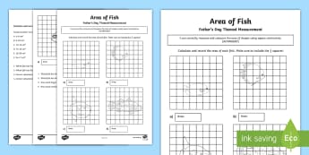Area of Fish Father's Day Themed Measurement Activity Sheet - ACMMG087, area, Square centimetres, count squares, compare areas, year 4 maths, father's day, fathe