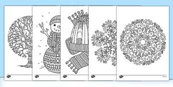 Winter Themed Mindfulness Colouring Sheets - colouring, pd, fine motor skills, well being, stress, relax, unwind, early years, ks1, ks2, art, home learning, display, snowy, wintry, cold, icy, dark, white, 