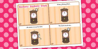 Hickory Dickory Dock Sequencing (4 per A4) - Hickory Dickory Dock, nursery rhyme, sequencing, rhyme, rhyming, nursery rhyme story, nursery rhymes, Hickory Dickory Dock resources, clock, mouse