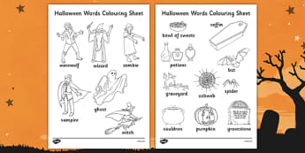 Halloween Words Colouring Worksheet - Halloween, Colour, Words