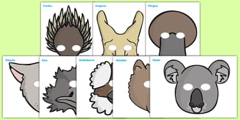 Australian Animals Role Play Masks - Australian animals, role play masks, masks, kangaroo, wallaby, kookaburra, wombat, crocodile, koala, possum