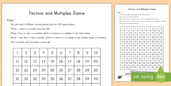 Factors and Multiples Board Game - multiples, factors, board game, activity, math, numeracy