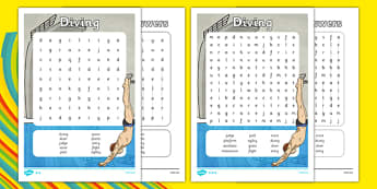 Olympics Diving Differentiated Word Search - dive, words, literacy, Rio Olympics, sports