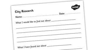 City Research Worksheet - city research, research template, research worksheets, what I would like to find out, what I have found out, ks2 worksheet, ks2