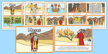 Moses Story Sequencing (4 per A4) - Moses, Egypt, Hebrews, slaves, Pharaoh, basket, God, sequencing, story sequencing, story resources, A4, cards, 4 per A4, palace, shepherd, burning bush, plague, Primised Land, law, stone, ten commandments, bible, b
