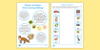 Rhythm and Rhyme Home Learning Challenge FS1 - EYFS planning, Early years activities, homework activities, phonics, Letters and Sounds, Phase 1, Aspect 4, listening skills