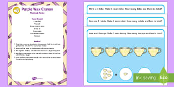 Toys Playdough Recipe and Mat Pack - Toys, addition, adding, play dough, wax crayon, playdough