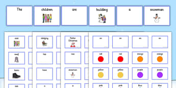 Winter Pictures with Matching Sentence Building Cards - sentence building, winter sentence build, setence construction, sentence structure