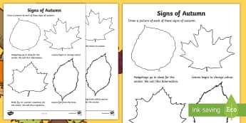 Signs of Autumn Read and Draw Activity Sheet - autumn, season, signs of autumn, activity sheet, reading, drawing,Irish, worksheet