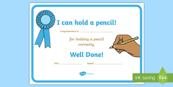I Can Hold a Pencil Certificates - I can hold a pencil, holding a pencil, pencil, pencil conrol, handwriting, tracing lines