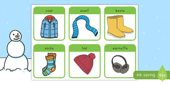 Winter Clothes Picture Cards - cold, outside, coat, appropriate, weather