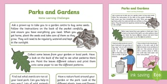 Parks and Gardens Home Learning Challenges Nursery FS1 - parks, gardens, outside, outdoors, wildlife, animals, plants, flowers, trees