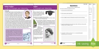Helen Keller Differentiated Reading Comprehension Activity - KS2, comprehension, reading, reading comprehension, reading activity, Helen Keller