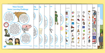 Letters and Sounds Phase 1 EYFS Home Learning Challenge Sheet Resource Pack Nursery FS1 - EYFS planning, Early years activities, homework activities, phonics, Letters and Sounds, Phase 1, Aspects 1 to 7.