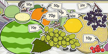 Priced Pieces of Fruit Multiples of 10p - fruit, priced, multiple