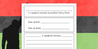 Black History Month Significant Individuals Writing Frame -  past