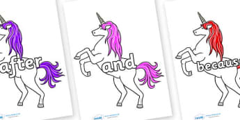 Connectives on Unicorn - Connectives, VCOP, connective resources, connectives display words, connective displays