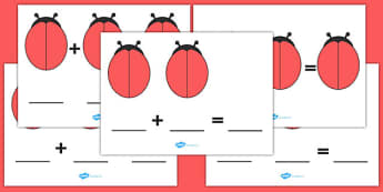 Blank Ladybird Number Sentence Activity Sheets (Minibeasts) - addition, subtraction, number sheets, numeracy, counting, numbers, number sheets, ladybirds spots, ladybird spots addition sheets, put the spots on the lady bird, lady bird, adding, numera