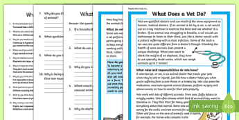 What Does A Vet Do? Differentiated Reading Comprehension Activity