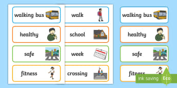 Walk to School Month Word Cards - road safety, health, Exercise, walk, Ks1, EYFS