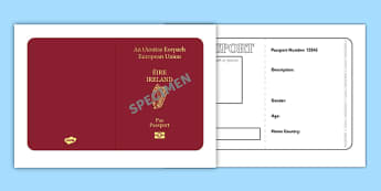 Irish Passport Template - Passport, Design, holiday, holidays, travel, passport design, fine motor skills, card template, holidays, water, tide, waves, sand, beach, sea, sun, holiday, coast