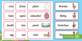 Brenda's Boring Eggs Word Cards - twinkl originals, fiction, KS1, EYFS, story, vocabulary, writing, the ugly duckling, ducks, duckling