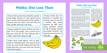 EYFS Maths: One Less Than Home Learning Challenges - EYFS Number ELG, mathematics, early years, EYFS Planning, activities,counting, ordering, numbers to 