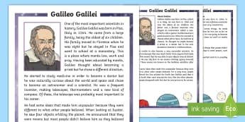 KS1 Galileo Galilei Differentiated Fact File - solar system, planets, astronomer, astronomy, Jupiter,historical, figure