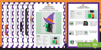 Handprint Witch Craft Instructions English/Spanish - spooky, halloween, craft, design, art, make, autumn, topic, early years, ks1, EAL,Spanish